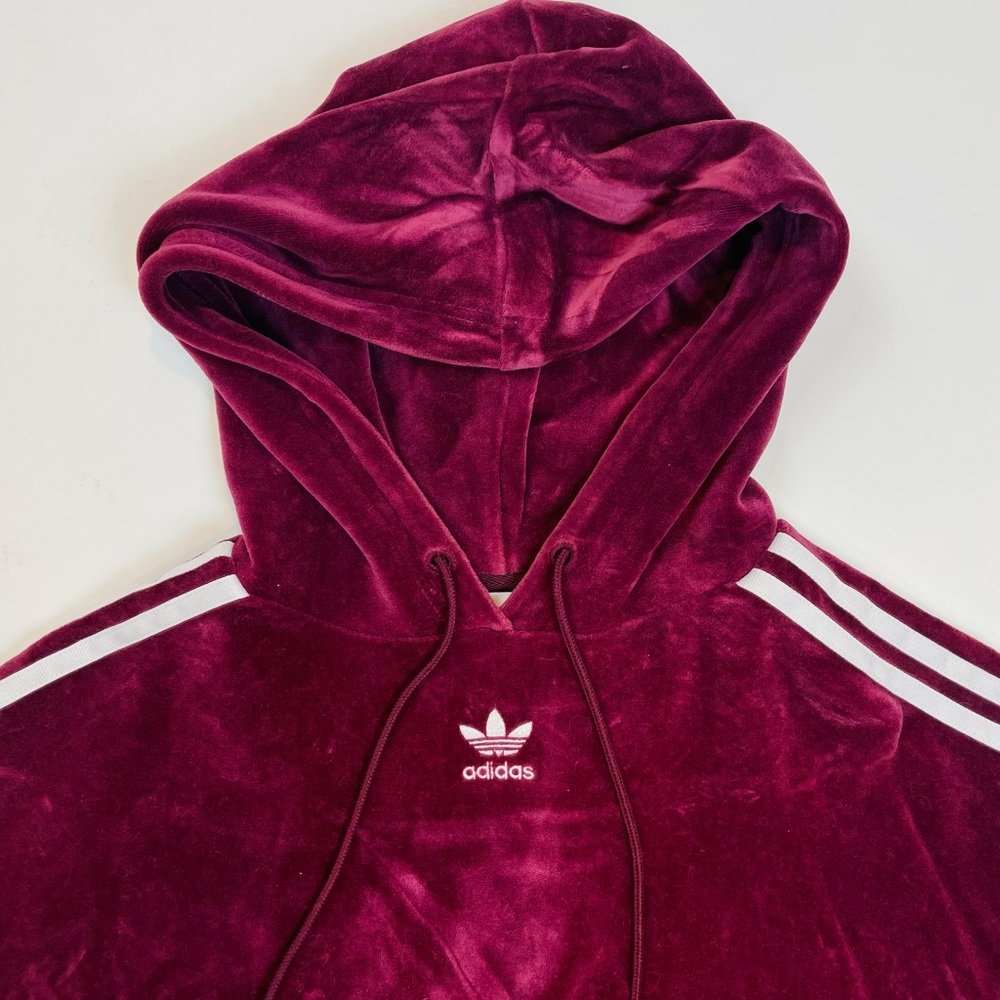 Maroon Velvet Adidas Cropped Hoodie